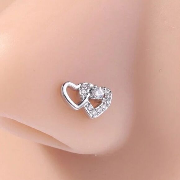 3for$20 1pc Double Heart L Shape Nose Stud Ring  nose piercing - Picture 3 of 4
